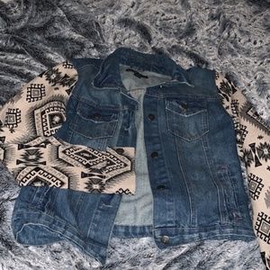 Pattern Sleeve Jean Jacket